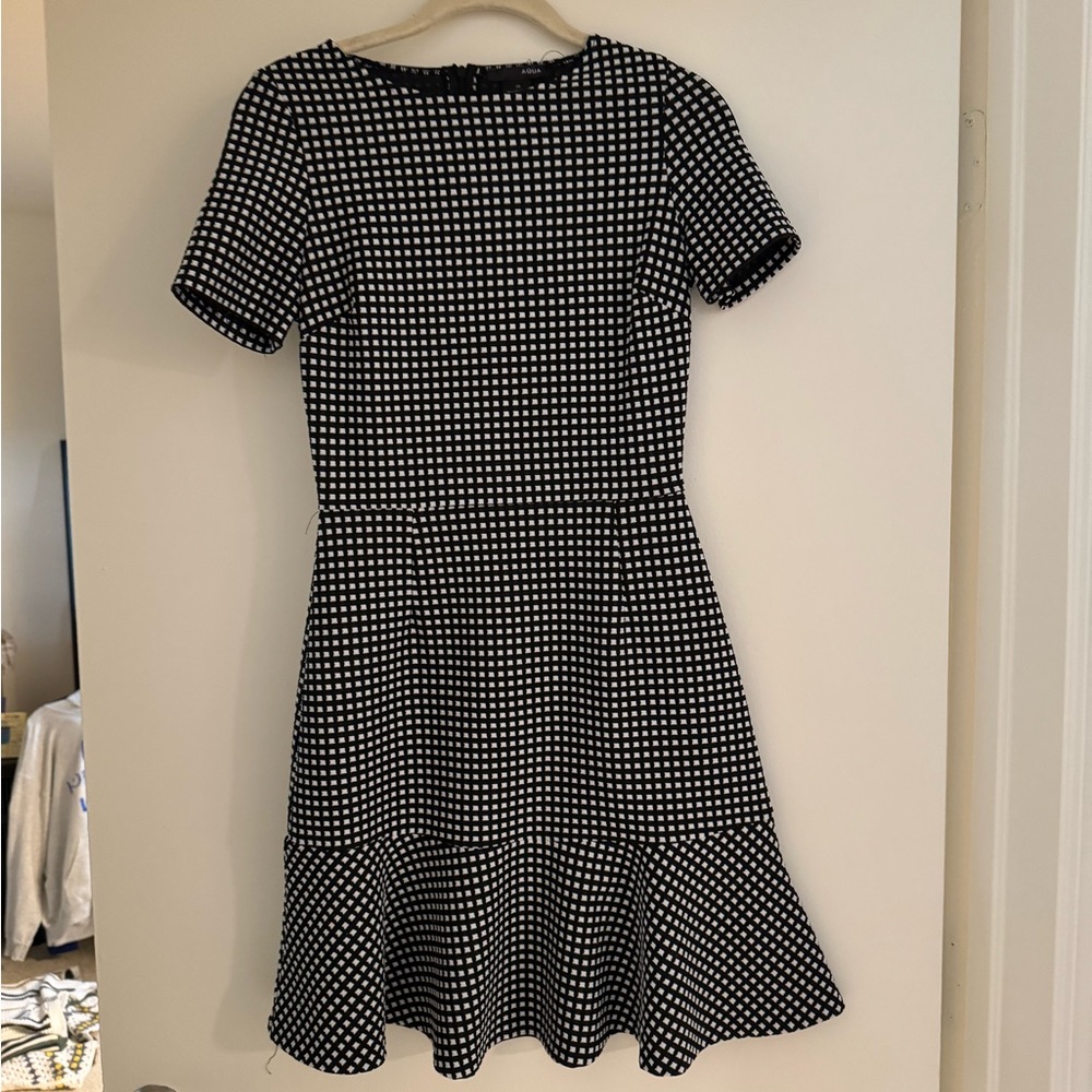 Aqua Black and White Patterned Mini Dress